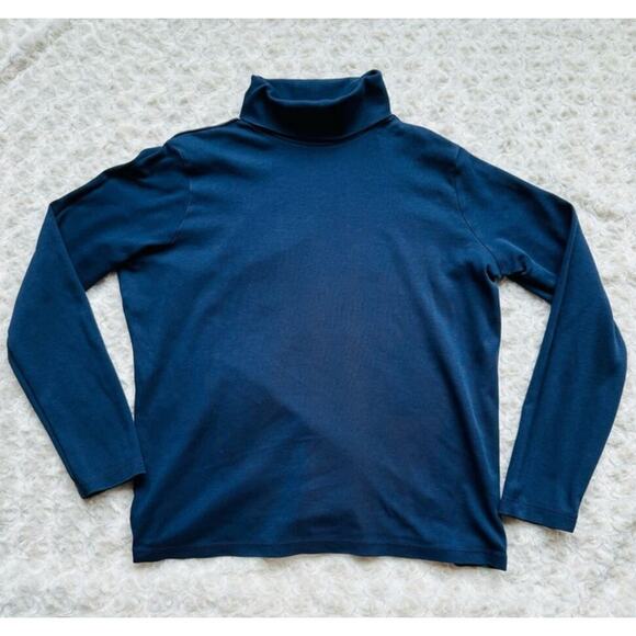 L.L. Bean Womens Pima Cotton Long Sleeve Navy Blue Turtleneck 214949 Medium - Picture 3 of 10